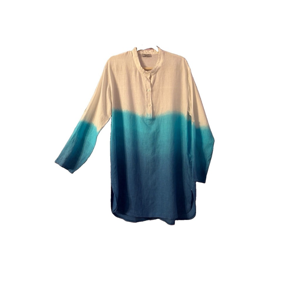 Grand Greece Linen Tunic Top Size XL Ombre Button Roll Tab Beach Coastal Resort